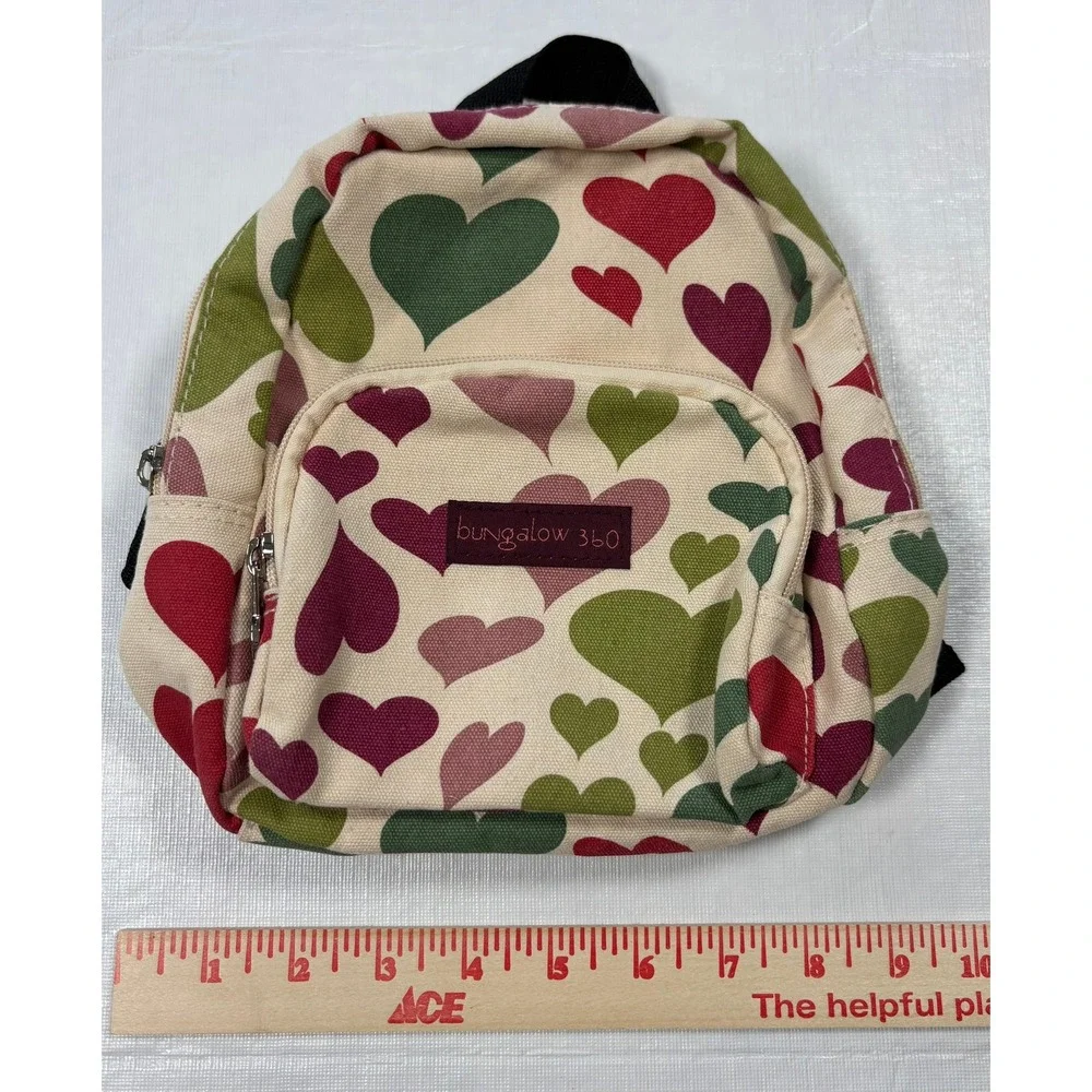 Bungalow 360 Mini Backpack Multi Color Heart Print Canvas Vegan